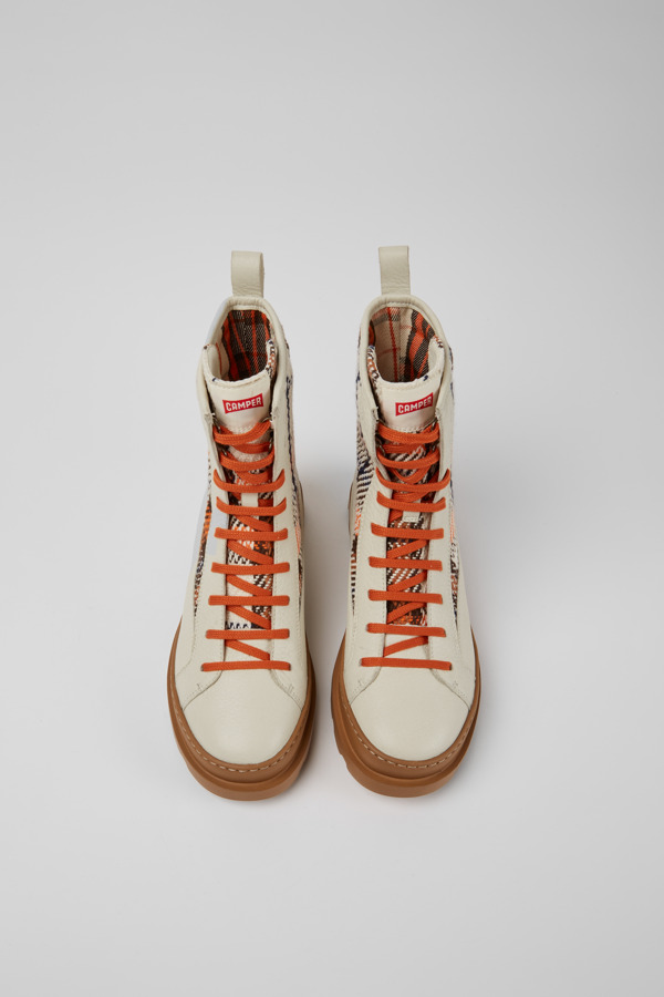 CAMPER Brutus - Boots For Women - White,Brown,Orange, Size 40, Smooth Leather/Cotton Fabric