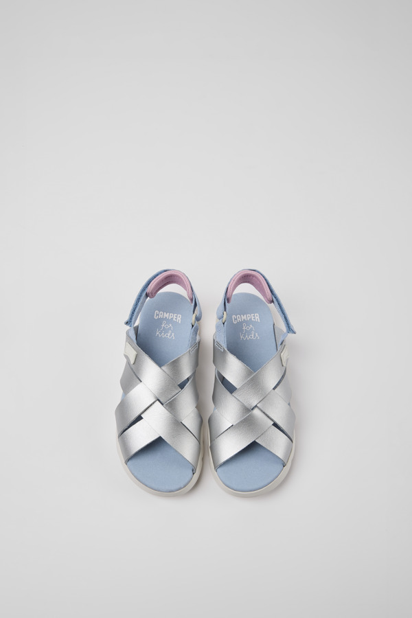 CAMPER Oruga - Sandals For Girls - Grey, Size 27, Smooth Leather/Cotton Fabric