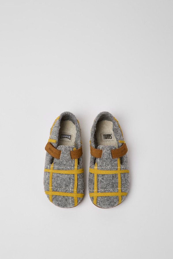 CAMPER Twins - Chaussons Pour Filles - Gris,Jaune,Marron, Taille 26, Tissu En Coton