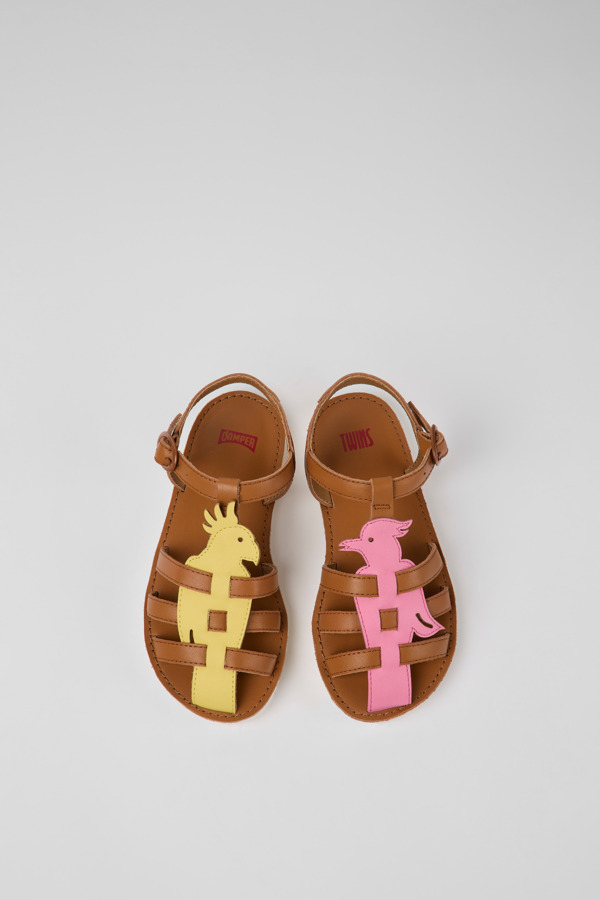 CAMPER Twins - Sandals For Girls - Brown,Yellow,Pink, Size 27, Smooth Leather