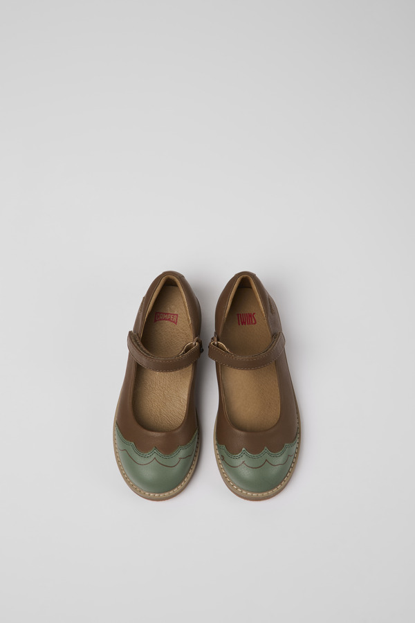CAMPER Twins - Ballerinas For Girls - Brown,Green, Size 37, Smooth Leather