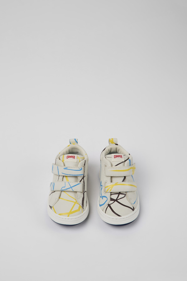 CAMPER Twins - Sneakers For First Walkers - White,Blue,Yellow, Size 22, Smooth Leather