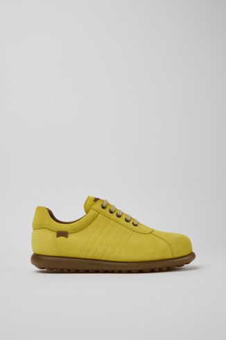 Side view of Pelotas Yellow nubuck sneakers for men