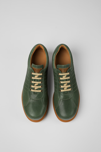 Overhead view of Pelotas Green vegetable tanned leather shoes for men