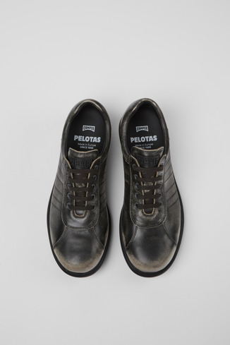 Overhead view of Pelotas Gray leather shoes for men