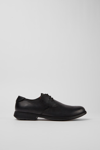 Side view of Mil Black leather lace-up shoes for men