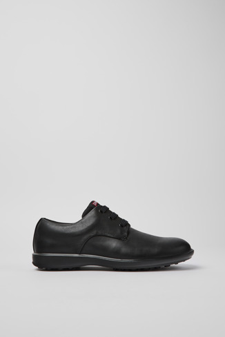 Side view of Atom Work Black leather blucher shoes