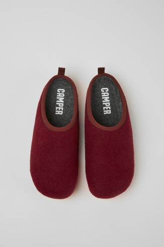 Overhead view of Wabi Burgundy wool slippers for men