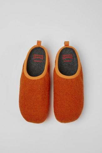 Overhead view of Wabi Orange wool and viscose slippers for men
