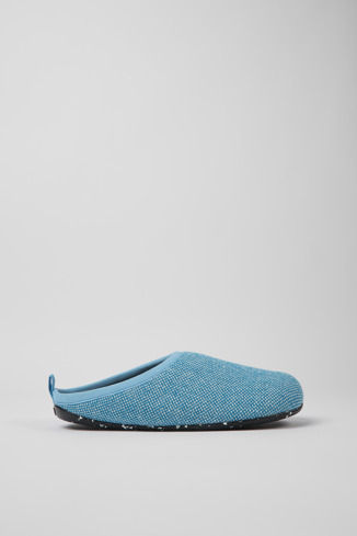 Side view of Wabi Blue wool and viscose slippers for men