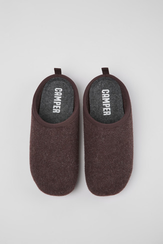 Overhead view of Wabi Burgundy wool slippers for men