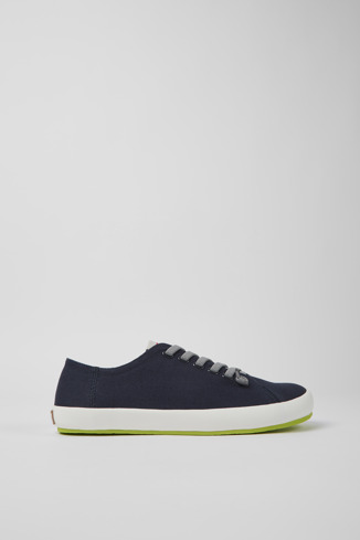 Side view of Peu Rambla Blue textile sneakers for men