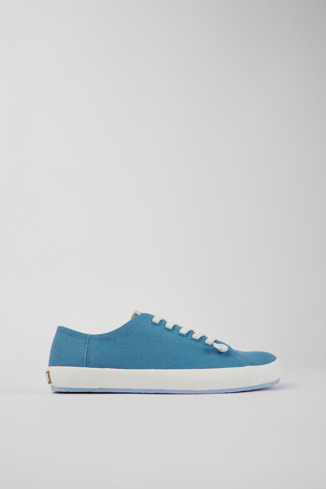 Side view of Peu Rambla Blue textile sneakers for men