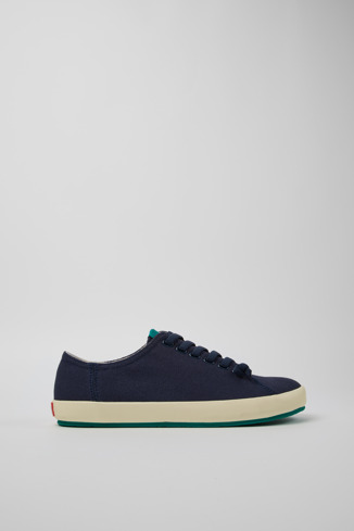 Side view of Peu Rambla Blue Recycled Cotton Sneakers for Men.