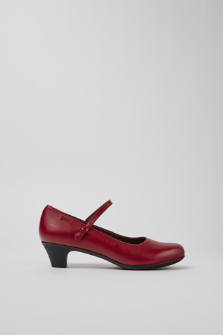 Side view of Helena Red leather heels for women