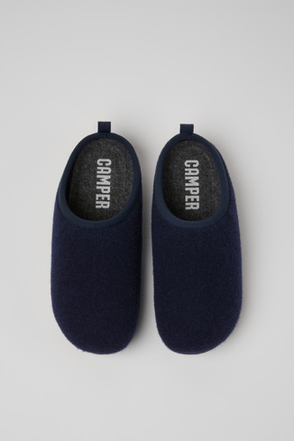 Overhead view of Wabi Blue wool slippers for women