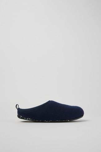 Side view of Wabi Blue wool slippers for women