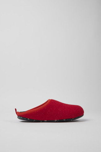 Side view of Wabi Red wool slippers for women