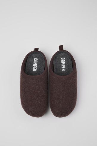 Overhead view of Wabi Burgundy wool slippers for women