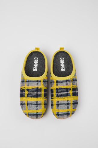 Overhead view of Wabi Yellow multicolored recycled wool slippers for women