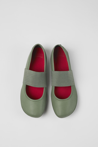 Overhead view of Right Green leather ballerinas for women