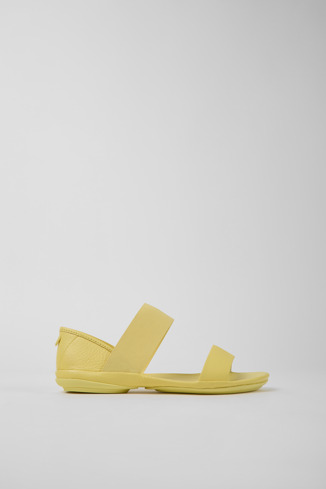 Side view of Right Yellow leather sandals for women
