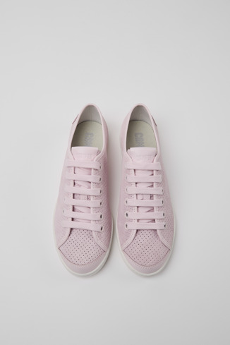 Overhead view of Uno Pink nubuck and leather sneakers for women