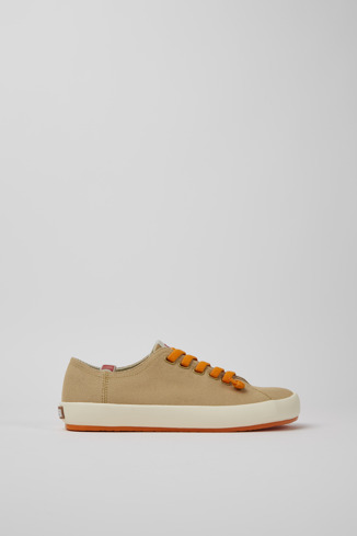 Side view of Peu Rambla Beige recycled cotton sneakers for women