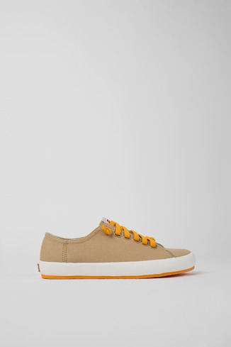 Side view of Peu Rambla Beige textile sneakers for women
