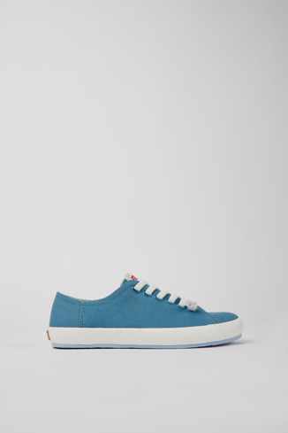 Side view of Peu Rambla Blue textile sneakers for women