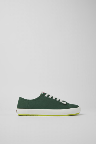 Side view of Peu Rambla Green textile sneakers for women