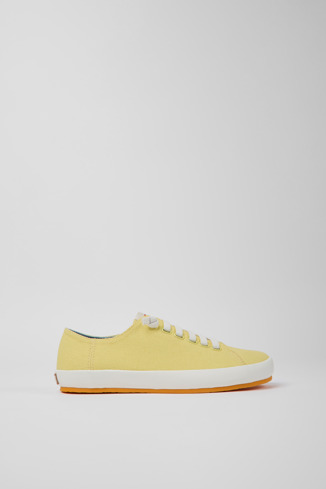 Side view of Peu Rambla Yellow textile sneakers for women