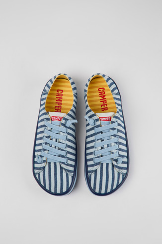 Overhead view of Peu Rambla Blue and white textile sneakers for women