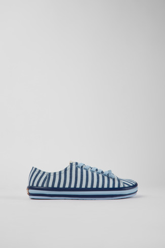 Side view of Peu Rambla Blue and white textile sneakers for women