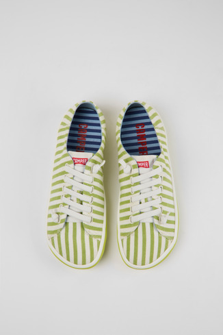 Overhead view of Peu Rambla Green and white textile sneakers for women