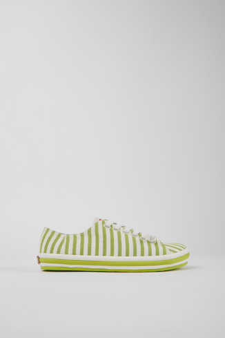 Side view of Peu Rambla Green and white textile sneakers for women