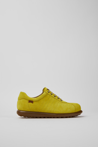 Side view of Pelotas Yellow nubuck sneakers for women
