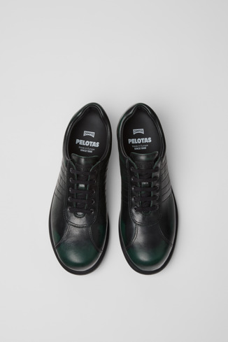 Overhead view of Pelotas Black Leather Shoes for Women.