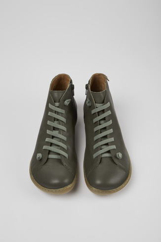 Overhead view of Peu Green-gray leather ankle boots for men
