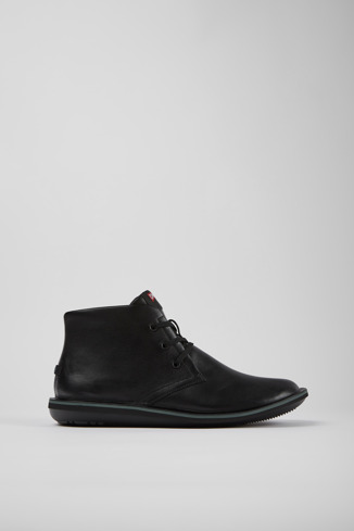 Side view of Beetle Black leather ankle boots for men