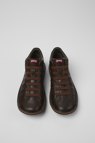 Overhead view of Beetle Dark brown leather sneakers