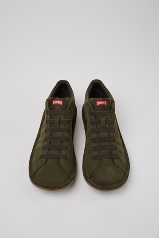 Overhead view of Beetle Green Nubuck Ankle Boots for Men.