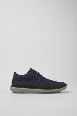 Side view of Beetle Dark blue textile and nubuck shoes for men