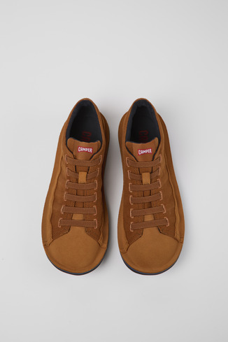 Overhead view of Beetle Brown textile and nubuck shoes for men