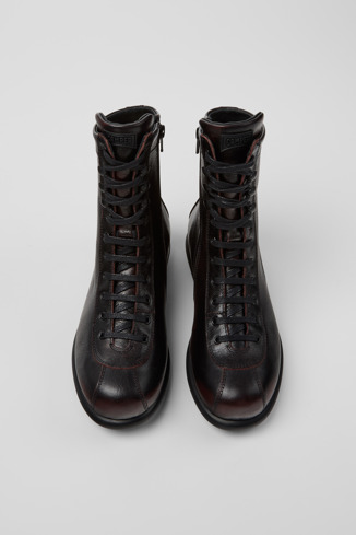Overhead view of Pelotas Burgundy Leather Mid Boots for Women.