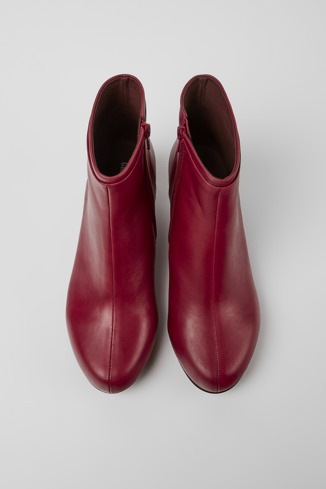 Overhead view of Helena Red leather ankle boots for women