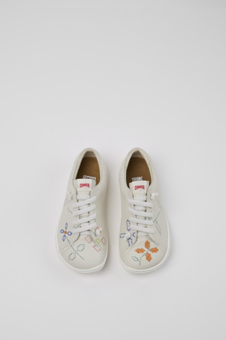 Overhead view of Twins White Leather Kids' Shoes for Children.