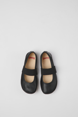 Overhead view of Right Black leather ballerinas for kids