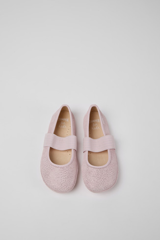 Alternative image of 80025-140 - Right - Pink nubuck ballerinas with glitter effect for girls