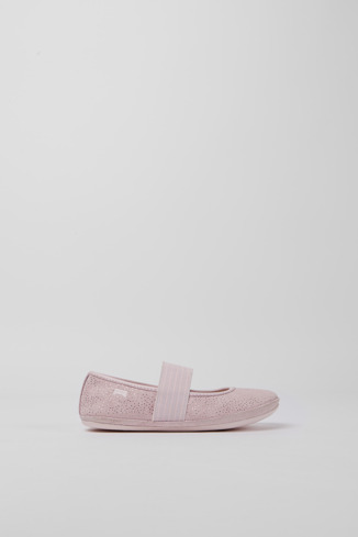 Side view of Right Pink nubuck ballerinas with glitter effect for girls